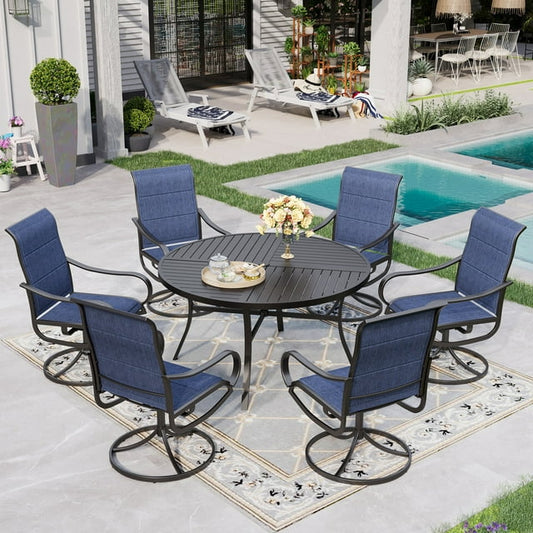 Sophia & William 7 Piece Outdoor Patio Dining Set Padded Textilene Chairs and 54" Round Table Furniture Set