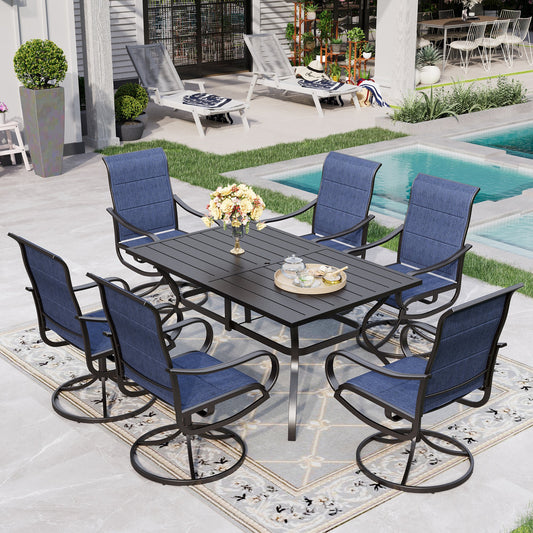 Sophia & William 7 Piece Outdoor Patio Dining Set Padded Textilene Chairs and Table Furniture Set