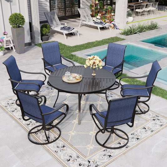 Sophia & William 7 Piece Outdoor Patio Dining Set Textilene Chairs and 54" Round Table Furniture Set