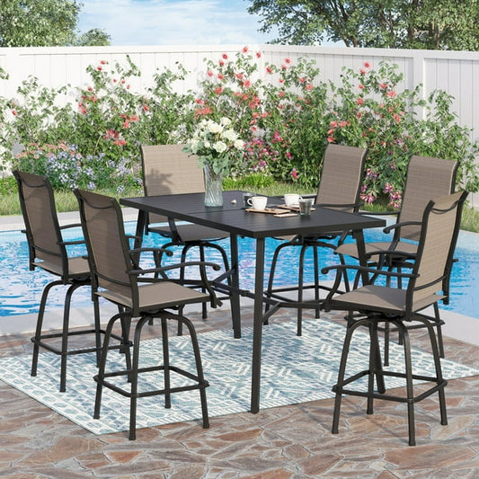 Sophia & William 7 Piece Patio Bar Textilene Swivel Stool Furniture Set and Umbrella Hole Table