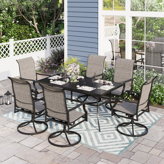 7 Piece Patio Outdoor Dining Set Highback Padded Swivel Chairs and Table