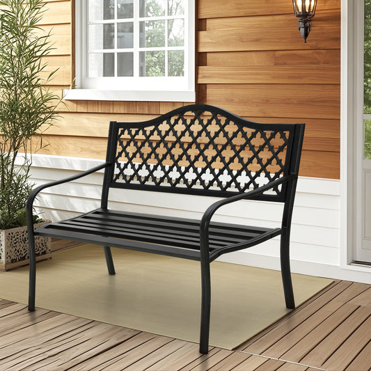 50" Black Outdoor Park Bench with Stylish Camelback Back Frame, Durable & Comfortable