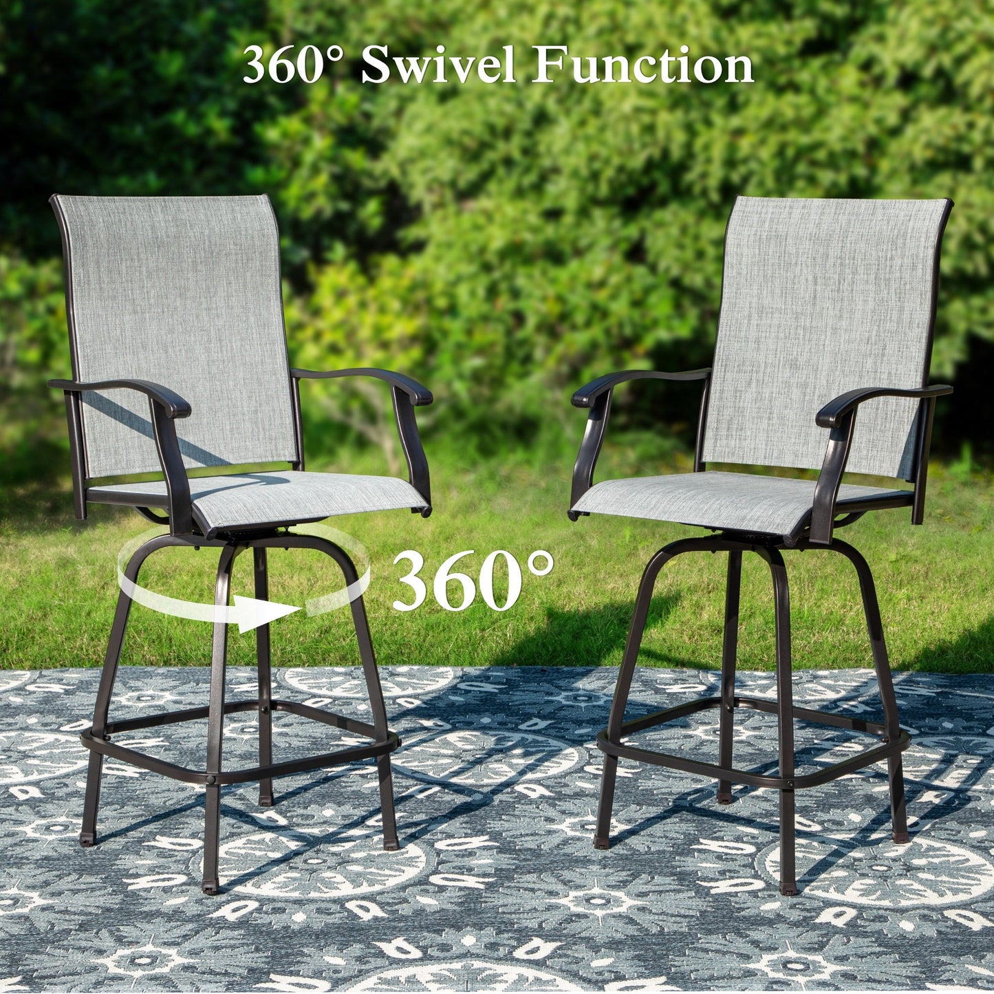 Sophia & William Outdoor Patio Metal Swivel Bar Stools Textilene Height Chairs Furniture Set of 6, Gray