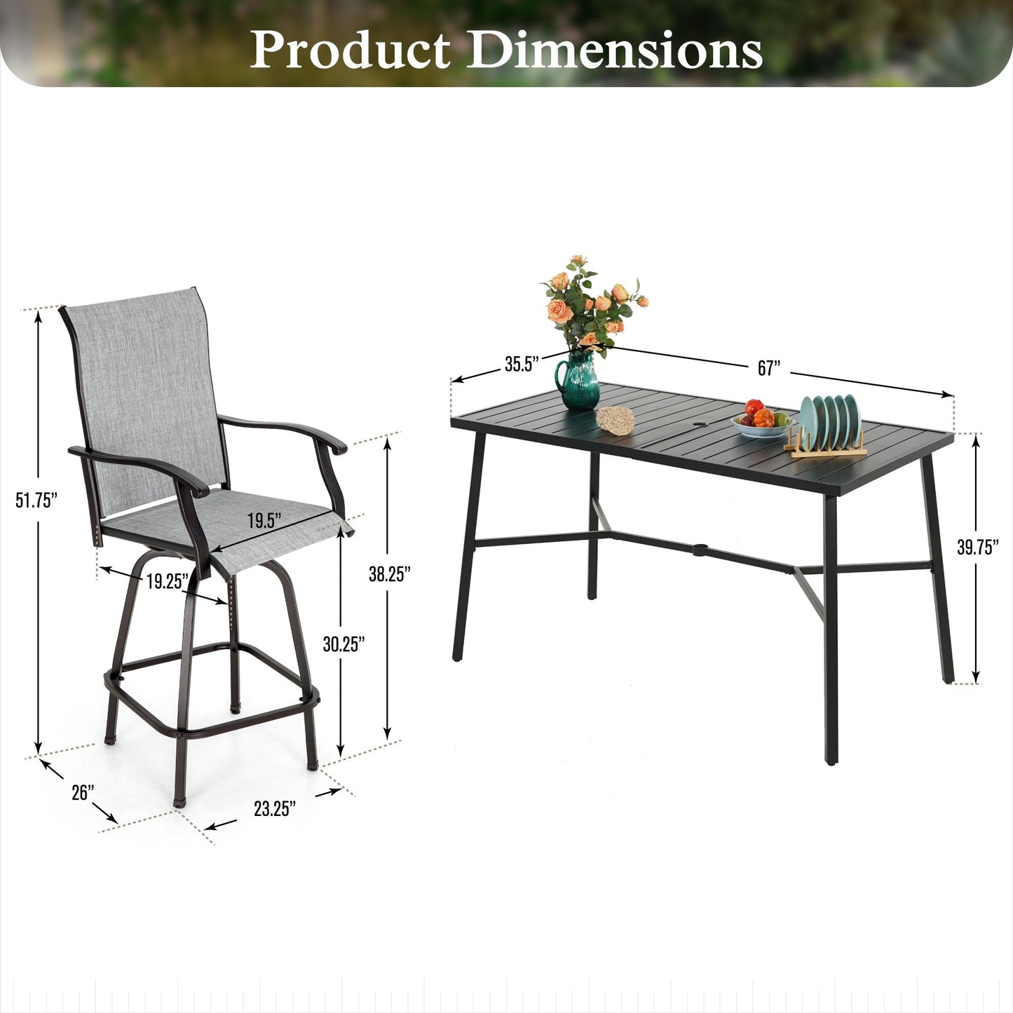 Sophia & William 7Pcs Patio Bar Set Outdoor Textilene Chairs & Height Table Furniture Bistro Set, Gray