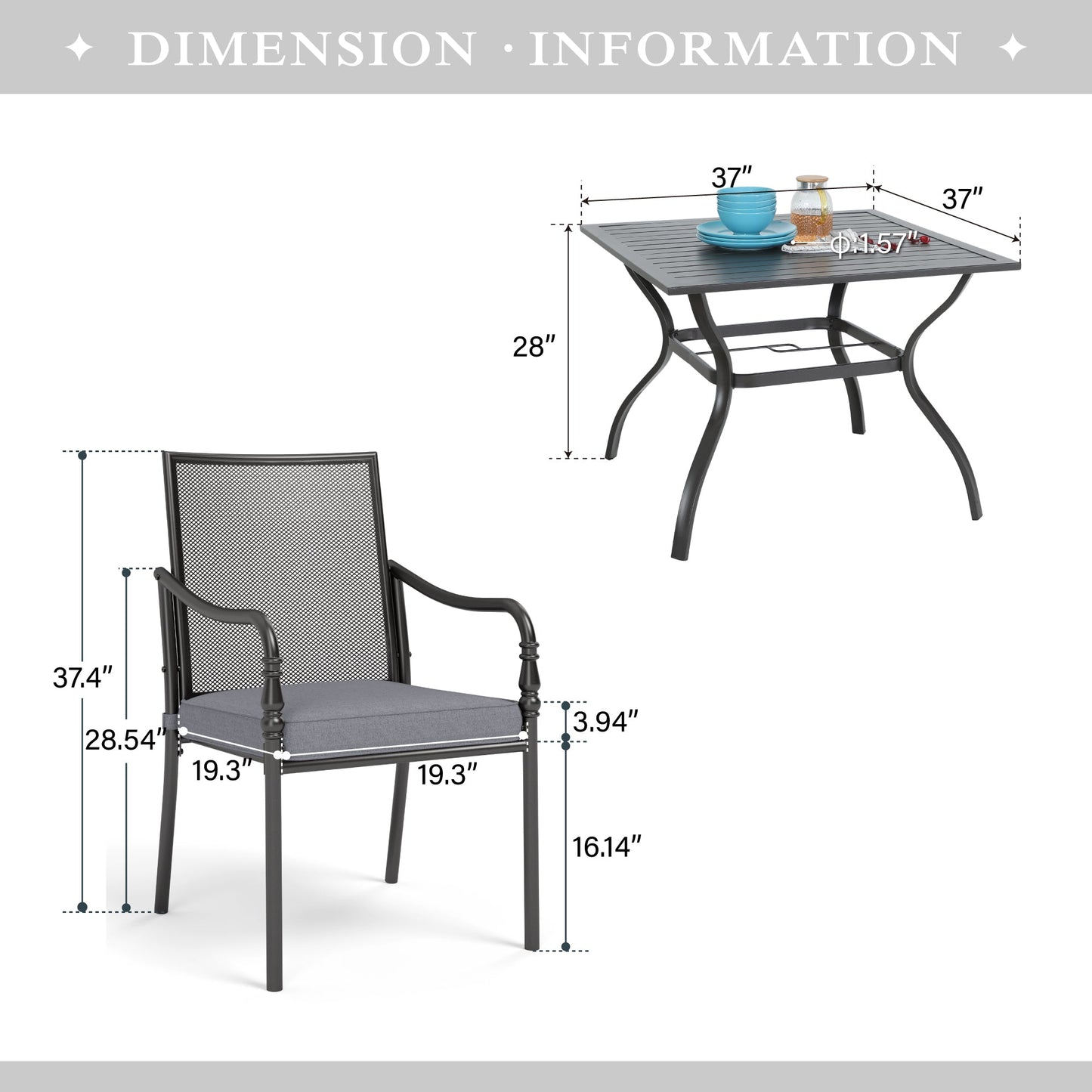 Sophia & William 5 Piece Patio Metal Dining Set Square Table and 4 Mesh Chairs