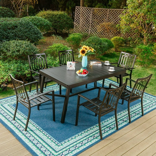 Sophia & William 7 Pieces Metal Outdoor Patio Dining Set with Extendable Table - Black