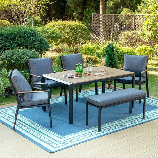 6 Pieces Metal Patio Dining Set with Dark Grey Cushions