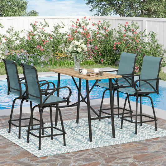 Sophia & William 5 Pieces Outdoor Metal Bar Stools and Table Set