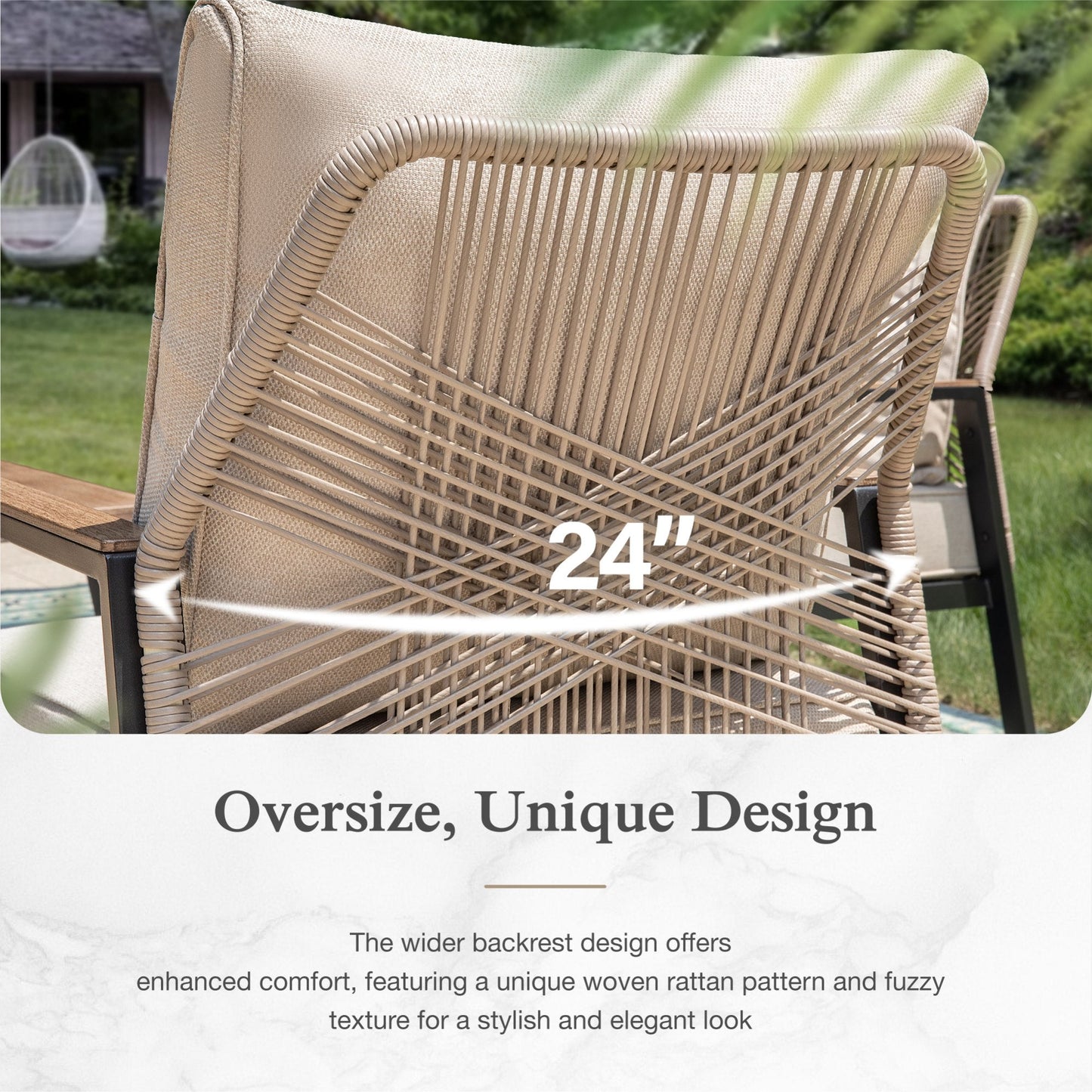 Sophia & William 4 Pieces Metal Rattan Patio Furniture Set 5-Seat Outdoor Conversation Set with Fixed Chairs, Beige