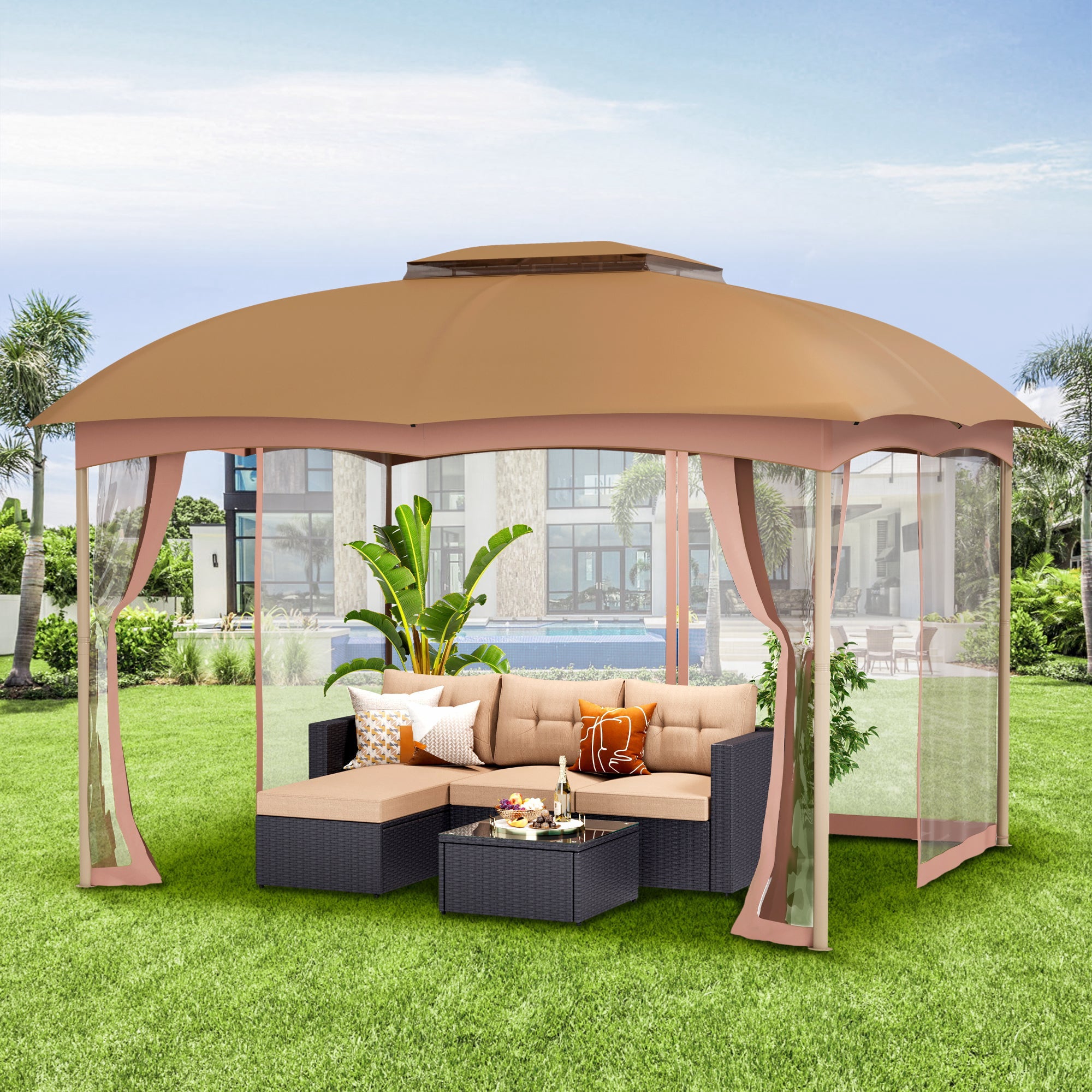 Sophia William 10 x 12 Outdoor Gazebo Canopy Tent with Mesh Netting Sidewalls