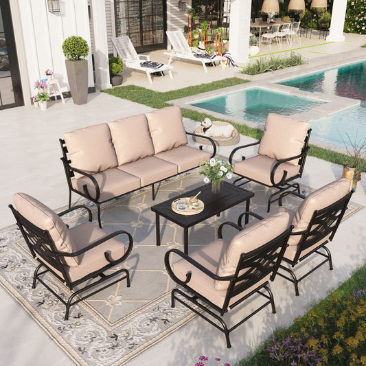 Sophia & William 6 Pieces Metal Patio Furniture Set Outdoor Sectional Conversation Set, Beige