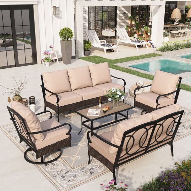 Sophia & William 5 Piece Metal Patio Conversation Sofa Set 7-Seat Outdoor Sectionals