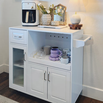 Stylish White Kitchen Island Cart with Towel Rack