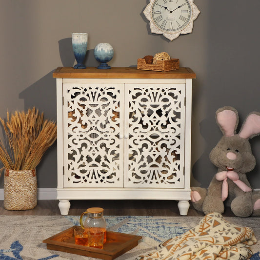 Sophia & William 2-Door Hollow-Carved Sideboard Accent Cabinet for Kitchen, Dining Room, Living Room, Entryway-White