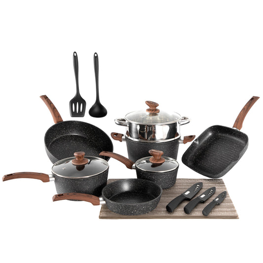 Sophia & William 19 Pieces Induction Cookware Set Granite Nonstick Aluminum Pots and Pans, Black