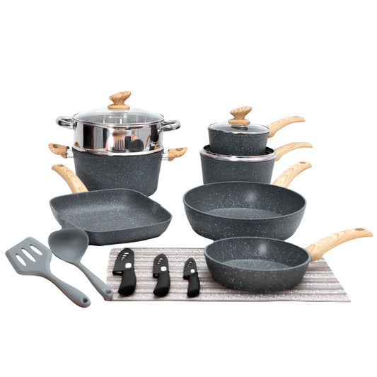 Sophia & William 19 Pieces Induction Cookware Set Granite Nonstick Aluminum Pots and Pans, Blue Gray