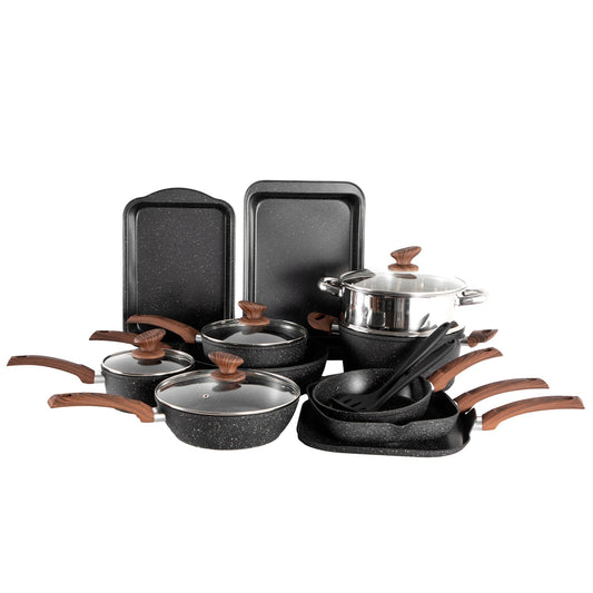 Sophia & William 17 Pieces Cookware & Bakeware Set Granite Non-stick Aluminum Pots and Pans, Black