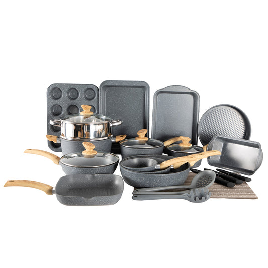 Sophia & William 30 Pieces Cookware & Bakeware Set Granite Non-stick Aluminum Pots and Pans, Blue Gray