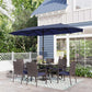 Sophia & William 8-Piece Outdoor Patio Set with 13 ft Navy Umbrella, Rattan Chairs & Rectangle Table for 6