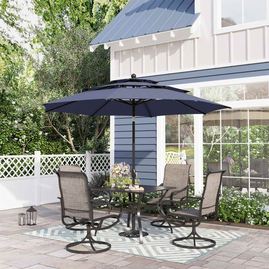 Sophia & William 6-Piece Outdoor Patio Dining Set with 10 FT Navy Umbrella, Textilene Chairs & Square Table for 4-person