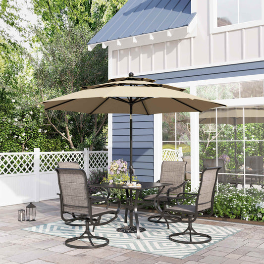 Sophia & William 6-Piece Outdoor Patio Dining Set with 10 FT Beige Umbrella, Textilene Chairs & Square Table for 4-person