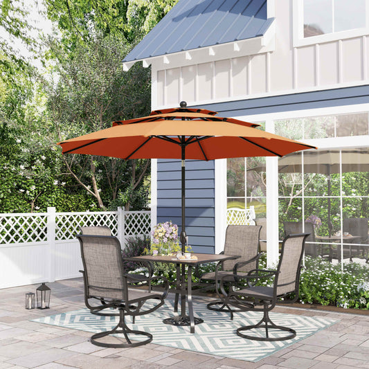 Sophia & William 6-Piece Outdoor Patio Dining Set with 10 FT Umbrella, 4 PCS Textilene Chairs & Square Table, Orange Red Umbrella