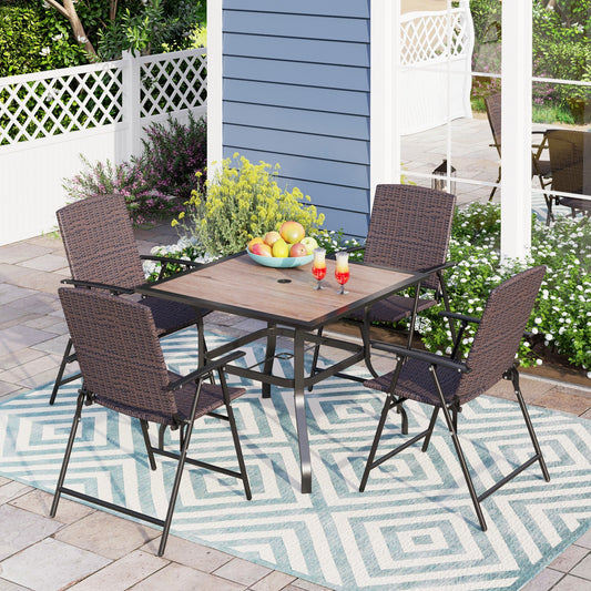 Sophia & William 5 Pieces Patio Dining Set Wicker Folding Chairs and Table Set