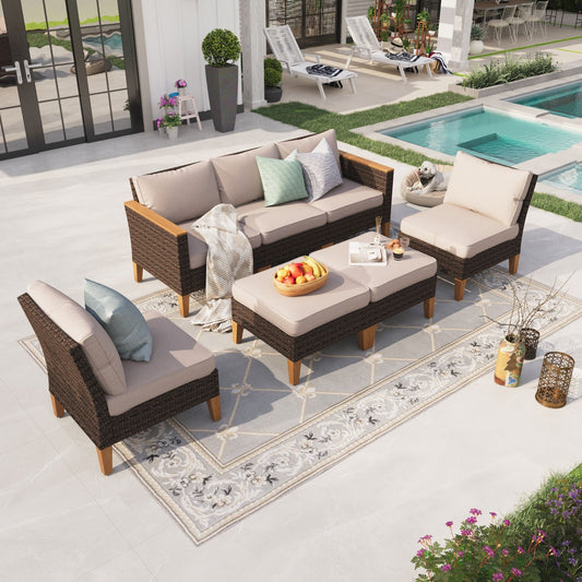 Sophia & William 7 Piece Outdoor Wicker Patio Conversation Sofa Set Outdoor Sectionals