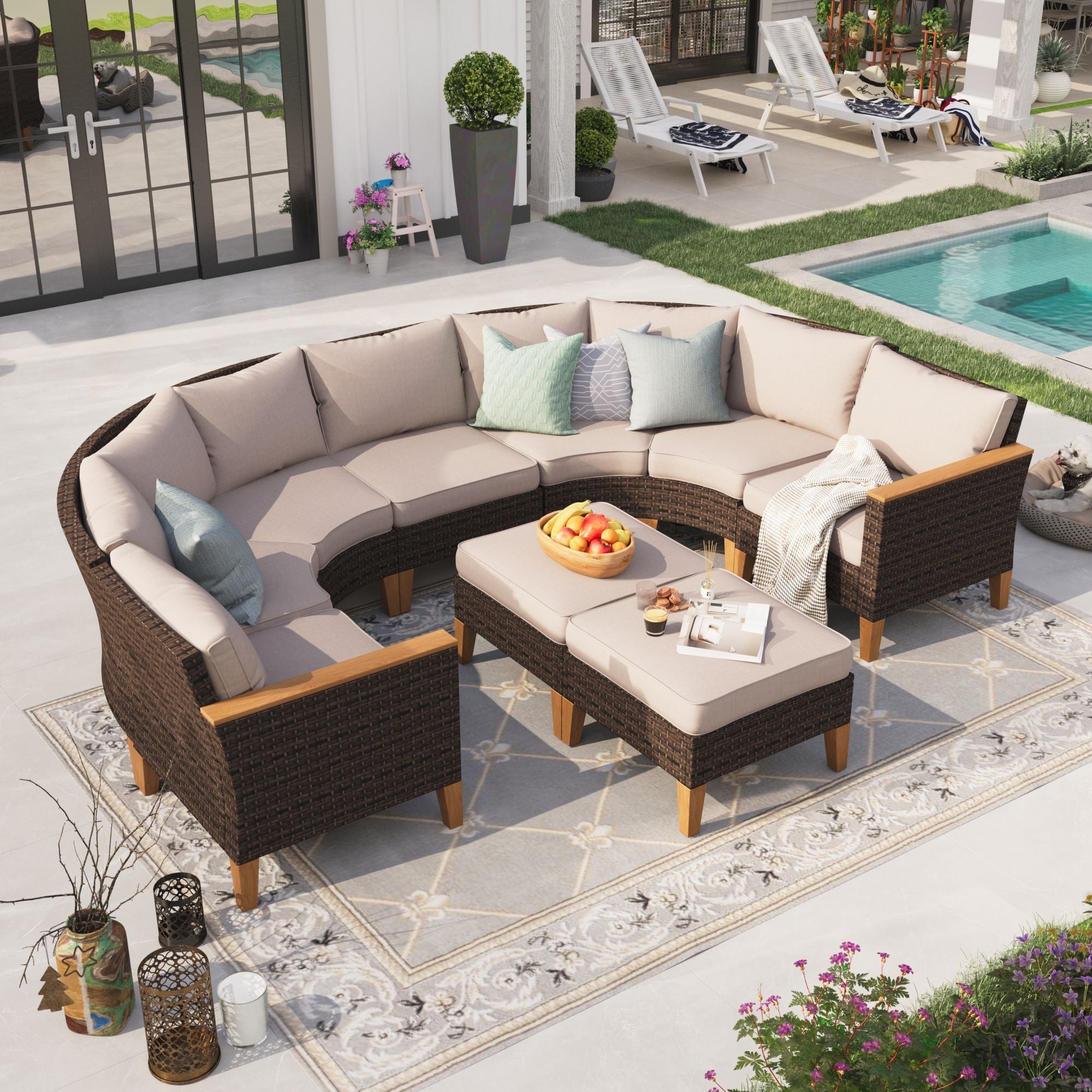 Sophia & William 9 Piece Outdoor Wicker Patio Conversation Sofa Set Ou ...