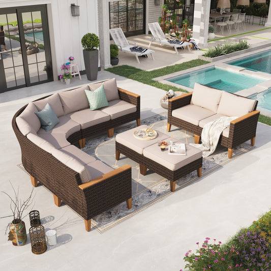 Sophia & William 10 Piece Outdoor Wicker Patio Conversation Sofa Set Outdoor Sectionals