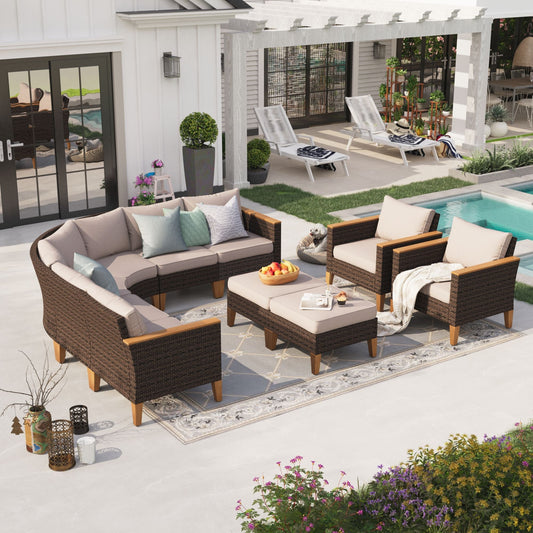 Sophia & William 10 Piece Outdoor Wicker Patio Conversation Sofa Set Outdoor Sectionals