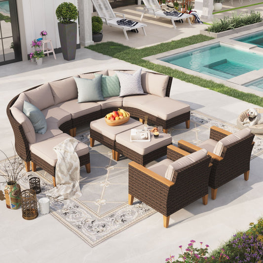 Sophia & William 10 Piece Outdoor Wicker Patio Conversation Sofa Set Outdoor Sectionals