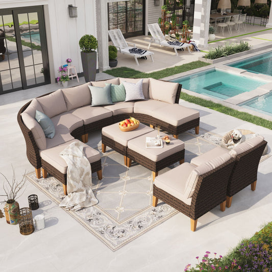 Sophia & William 11 Piece Outdoor Wicker Patio Conversation Sofa Set Outdoor Sectionals