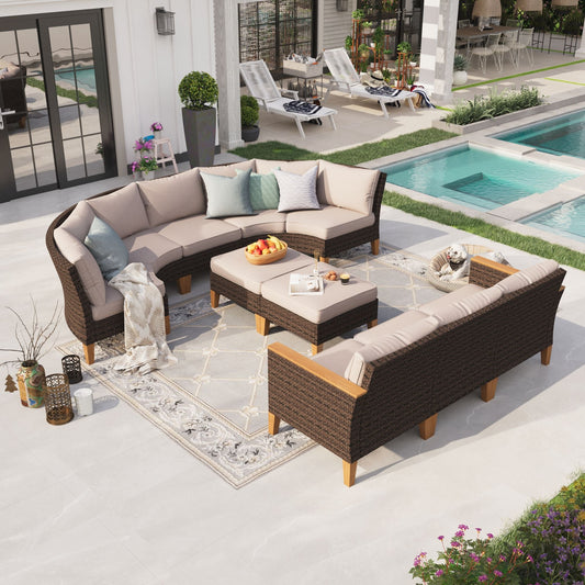 Sophia & William 10 Piece Outdoor Wicker Patio Conversation Sofa Set Outdoor Sectionals