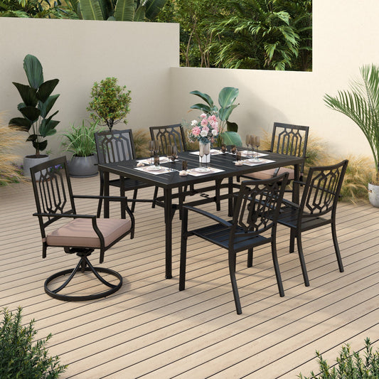 Sophia & William 7 Piece Outdoor Patio Dining Bistro Set with 1 Retangular Table&5 Metal Metal Stackable Chairs&1 Swivel Dining Chair