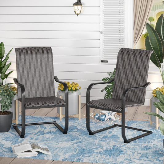 Sophia & William C-Spring Patio Wicker Rattan Dining Chairs Set of, Dark Brown