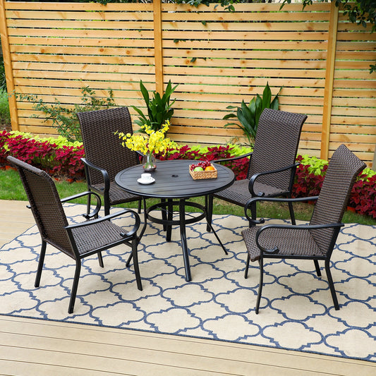 Sophia & William 5 Pieces Wicker Rattan Patio Dining Set for 4 People