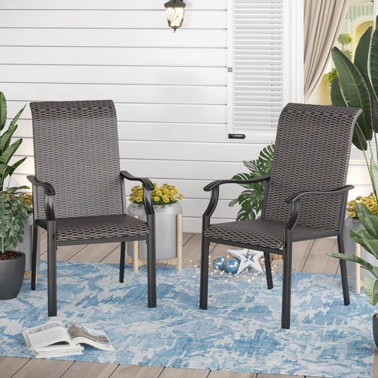 Sophia & William Patio Wicker Rattan Dining Chairs Set of 2, Dark Brown