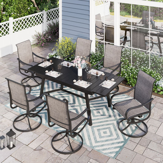 Sophia & William 7 Pieces Metal Outdoor Patio Dining Set with Textilene Swivel Chairs and Extendable Table