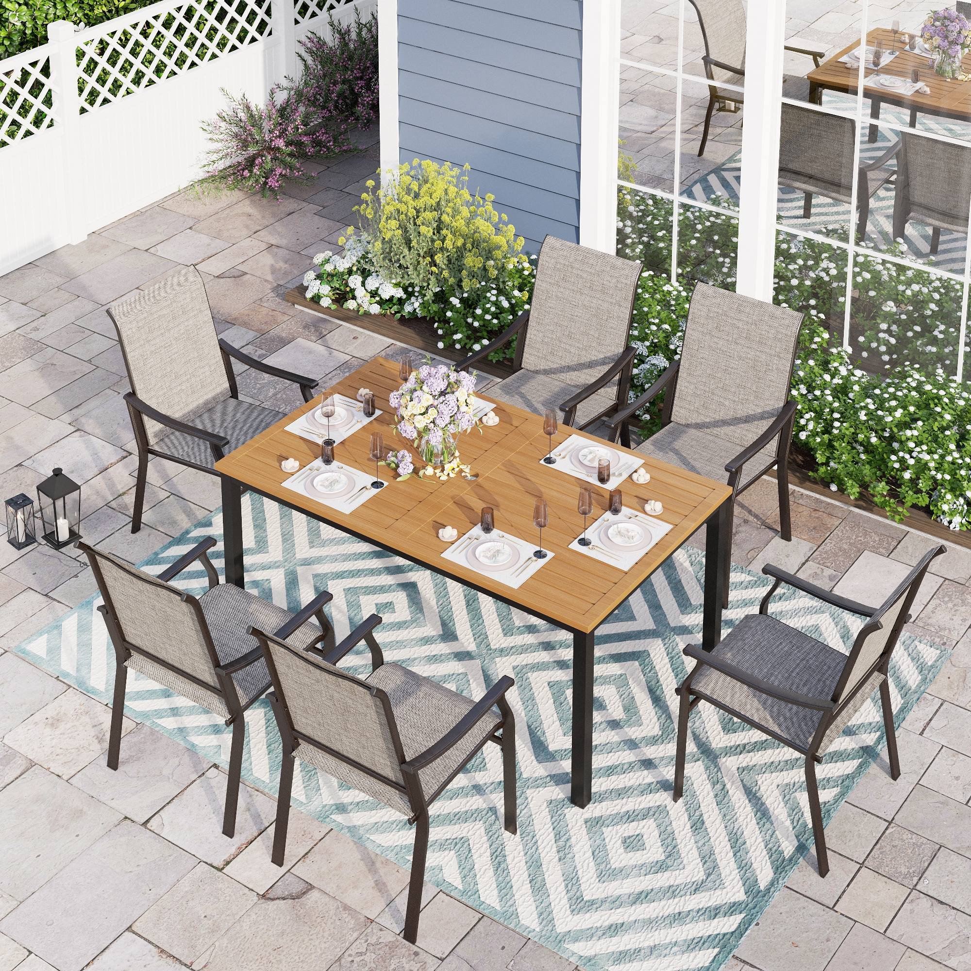 Sophia And William 7 Pieces Outdoor Patio Dining Set Textilene Chairs