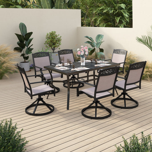 Sophia&William 7 Pieces Patio Dining Set Aluminum Swivel Chairs Table Set, Beige