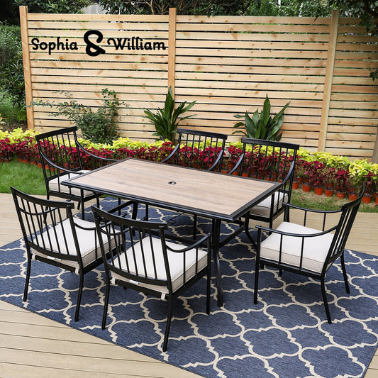 Sophia&William 7-Piece Outdoor Patio Dining Set Metal Padded Chairs and Table Set