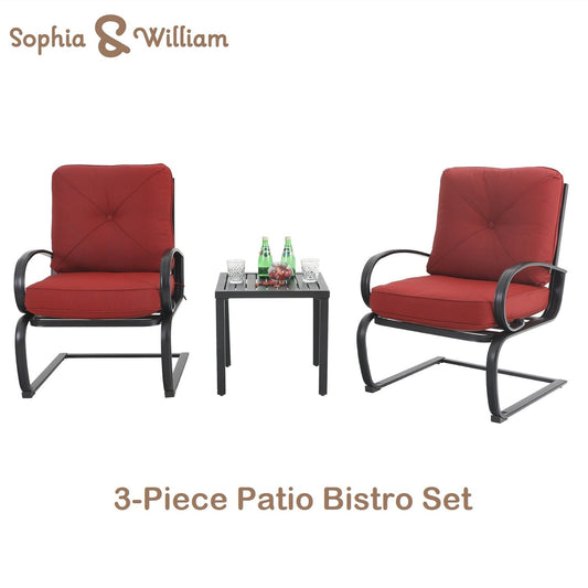 Sophia&William 3-Piece Outdoor Bistro Set Patio C-Spring Chairs and Table Set,Red