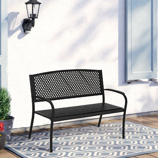 Sophia & William Outdoor Metal Lattice Backrest Garden Park Bench - Black