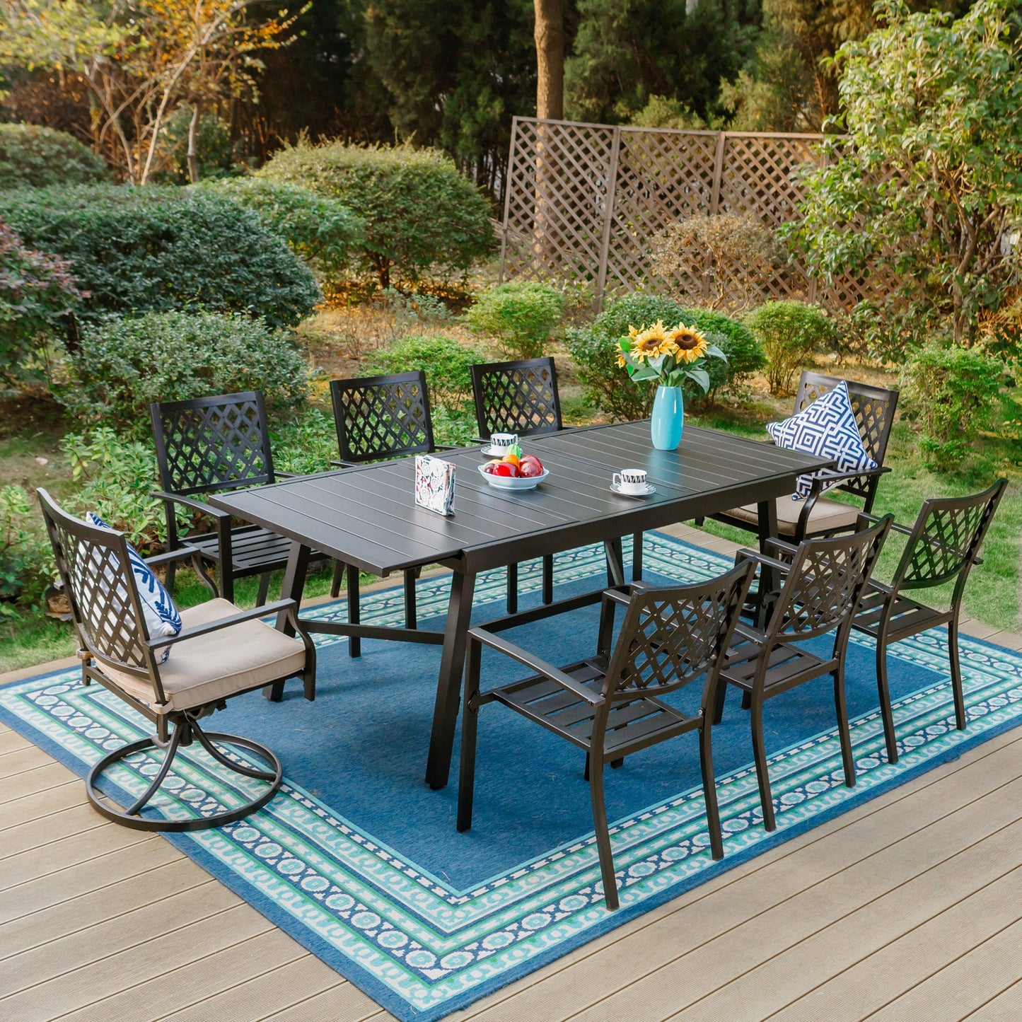 Sophia & William 9 Pieces Metal Outdoor Patio Dining Set with Extendable Table - Black