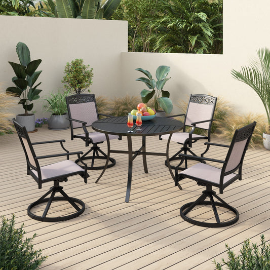 Sophia&William 5 Pieces Patio Dining Set Aluminum Swivel Chairs Table Set, Beige