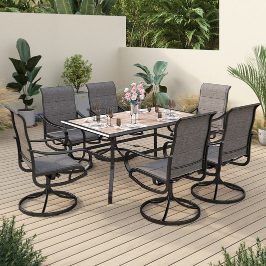 Sophia & William 7 Pieces Metal Patio Dining Set Swivel Paded Chairs and Table Set