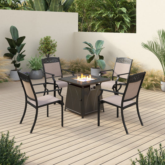 Sophia&William 5-Piece Aluminum Patio Dining Set with 50,000 BTU Fire Pit Table