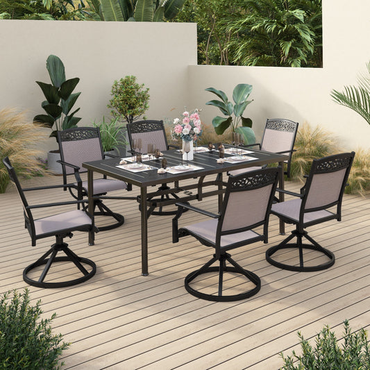 Sophia&William 7 Pieces Patio Dining Set Aluminum Swivel Chairs Table Set, Beige