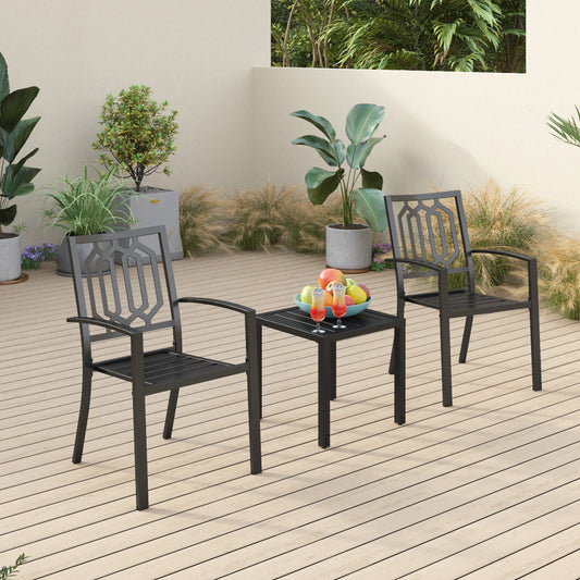 Sophia & William 3 Peices Patio Bistro Set Metal Dining Chairs with Side Table - Black